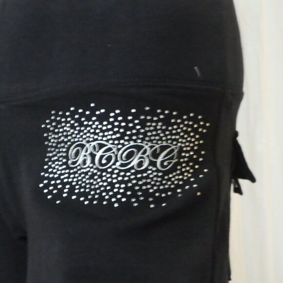 NWT BCBG sz SM MED LG XL 95% cotton BLK SILVER FOIL ROSE BUTTERFLY 2PC TRACKSUIT - Picture 3 of 15